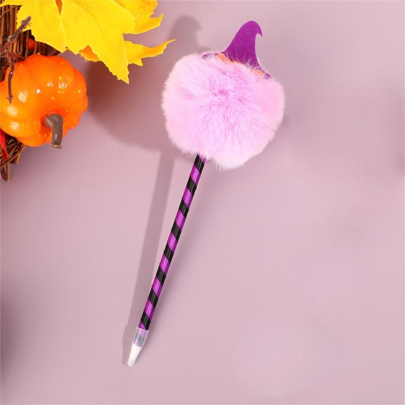 6 Pcs Halloween Pen Pumpkin Ballpoint Pen Smooth Writing Pen 0.7mm Oil Pen Pompoms Ballpoint Pen School Office Supplies