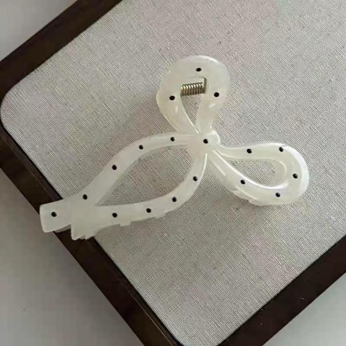 

Прозрачная белая заколка-краб в горошек для густых волос - Милый большой аксессуар для волос для женщин