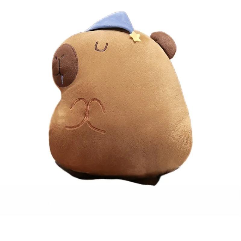 

3 in 1 Multifunctional Casual Style Capybara with Fleece Blanket Hand Warmer Pink Capibara Bird Star Caps Bed Cushion for Boy no blanket коричневий