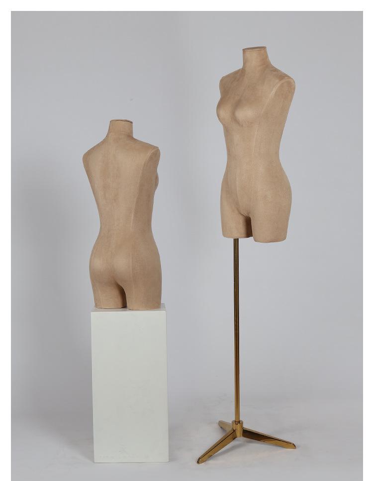 Flocked Fabric Half-Body Asian Mannequin for Underwear Display