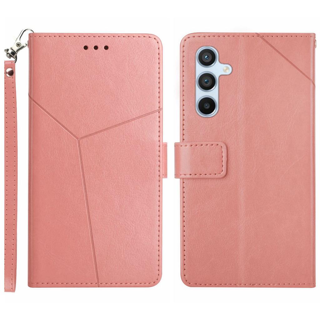 For Samsung Galaxy A16 5G/A16 4G Case with Wrist Strap Y Shaped Lines Imprint Leather Phone Cover