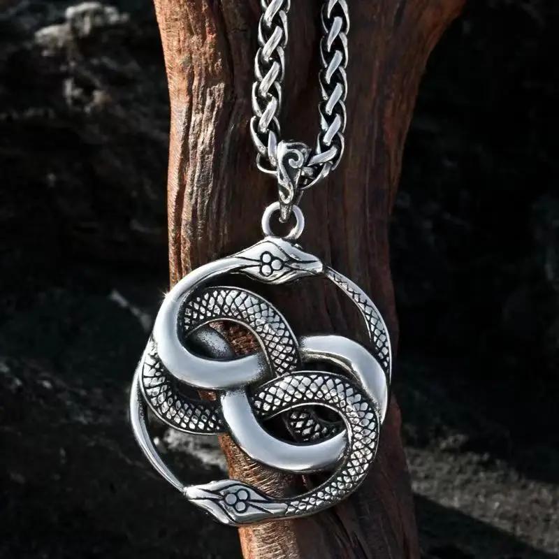 Punk Double Ouroboros Pendant Gothic Animal Eternal Snake Necklace Men Cool Hip Hop Trendy Party Jewelry