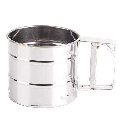 Edelstahl-Shaker-Siebbecher, Mesh-Kurbel-Mehlsieb mit Messskala für Mehl, Puderzucker