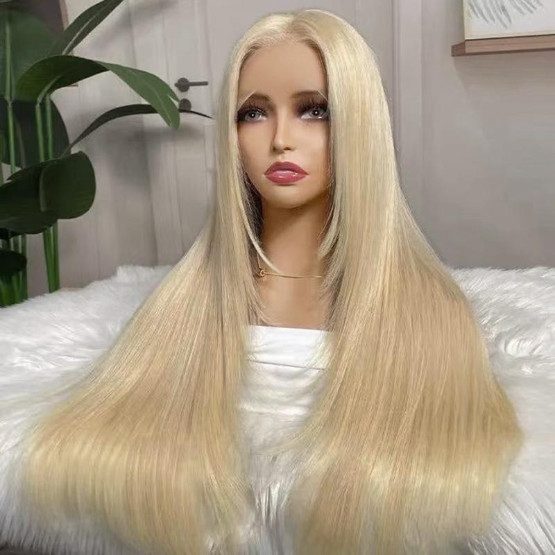 AIMEYA Parrucca a Taglio Stratificato Biondo Platino Parrucca con Pizzo Frontale Lunga Liscia Sintetica con Pizzo Resistente al Calore Parrucche Bionde per Donne