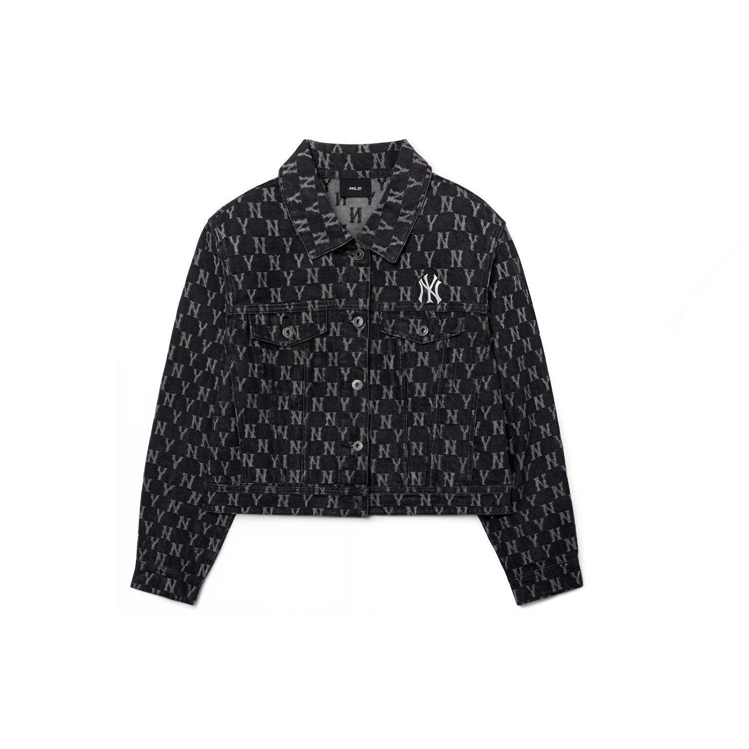 

New MLB Old Flower Denim Jackets Women s Dark Gray 3FDKM0321-50GRD S