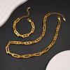 Conjunto de Pulseira e Colar de Corrente Feitos à Mão Banhado a Ouro 18K: Design Quadrado Espesso, Aço Inoxidável Polido.