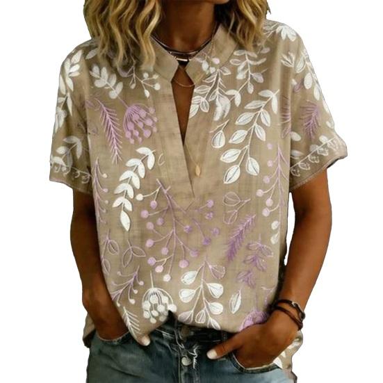 

Women Shirt V-Neck Short Sleeve Loose Fit Pullover Tops 3D Printed Pattern Summer Casual Blouse Daily S D