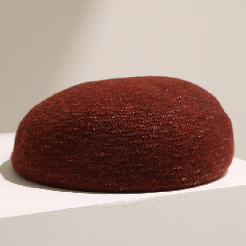 Three-dimensional solid color wool warm beret female versatile casual painter hat autumn and winter bud hat shows small face