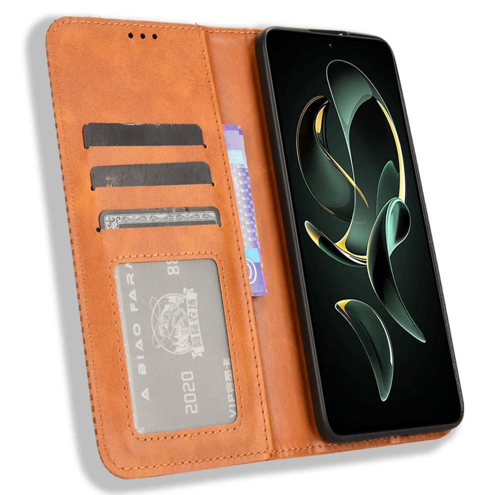 

For Xiaomi 13T/13T Pro/Redmi K60 Ultra Retro PU Leather Wallet Case Magnetic Flip Stand Phone Cover Brown
