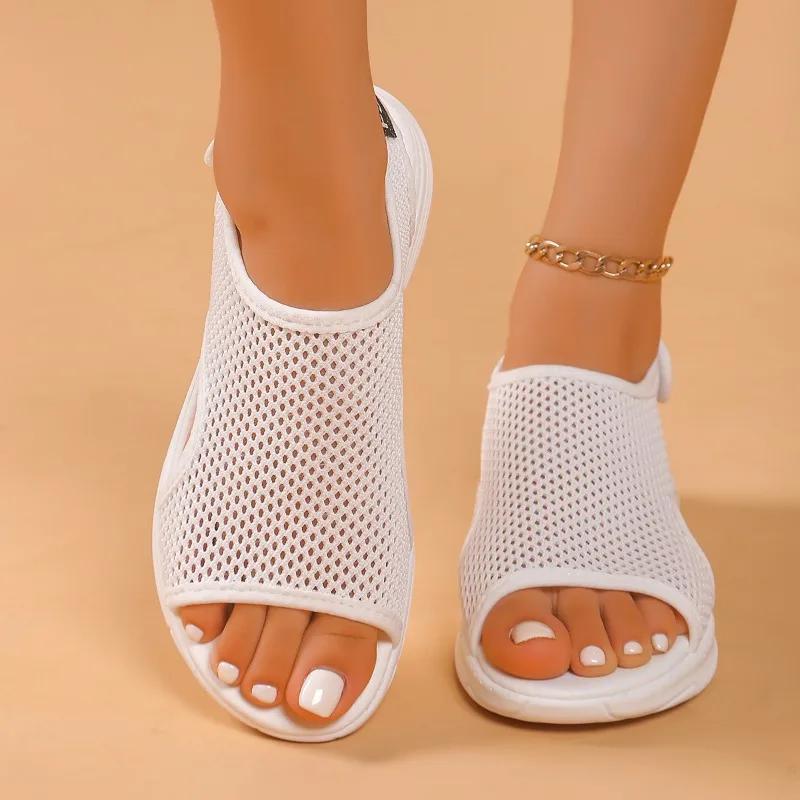 Fashion Summer Women Slip on Sandals New Thick Bottom Round Head Mesh Slippers Hollow Casual Comfort Shoes Breathable Non-slip Sandals