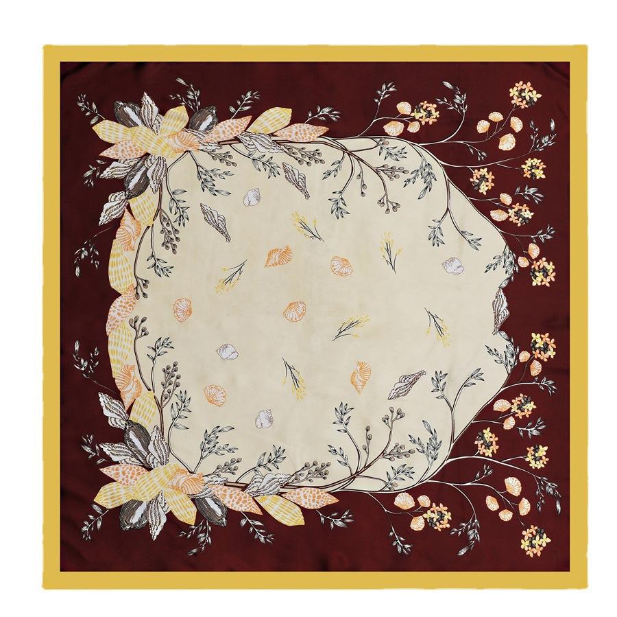 Spring and summer flower square scarf decorative printing travel shawl spot girls satin simulation silk versatile 91cm silk scarf