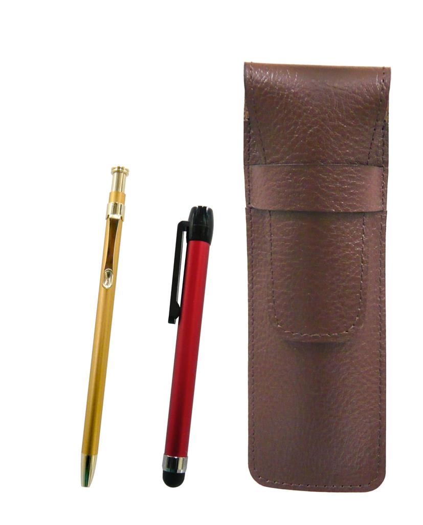 leather pen case with red metal touch stick and a slim set in gold Chocolate-colored 60-pen (SASTYO-ALR-SV60KBP)
