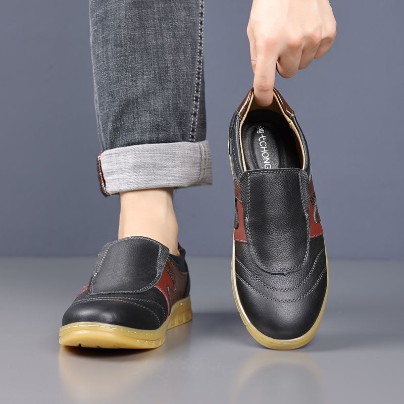 Fashion Oxfords Splicing Colour Moccasin Male Casual Shoe Non Slip Adults Social Pu Fashion 2025 On Sale Retro Trend Men's Leather Shoes