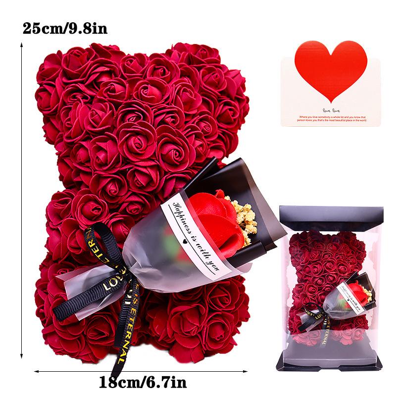 25cm Everlasting Rose Bear Bouquet - Valentine's Day Gift
