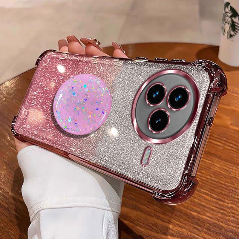 

Блестящая подставка-держатель чехол для Xiaomi poco F7pro F 7 ultra X7 X6 X5 F6 X6 F7 Pro задняя блестящая противоударная накладка Capa подарок Silicon&Case & Holder&Poco F6 Pro розовый