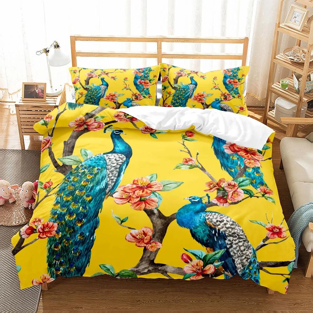 Ensemble de Literie 3D Art Paon Gracieux Simple Twin Double Queen King Cal King Taille Ensemble de Linge de Lit