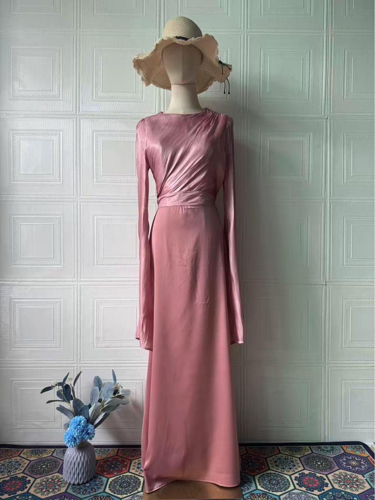 2024 Summer Patchwork Tulle Satin Dress with Large Sleeves