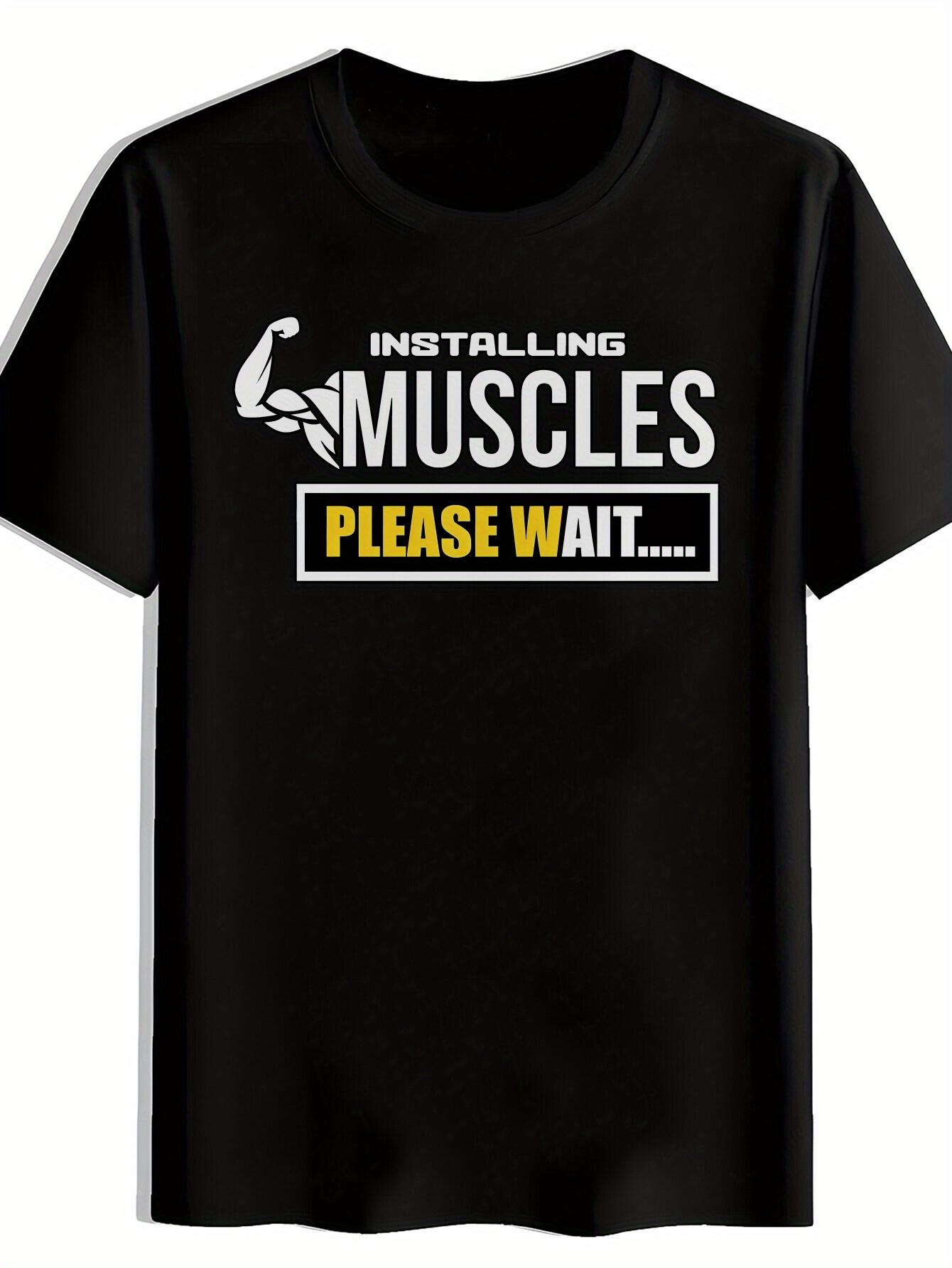 Funny Gym Motivation T-shirt - Installing Muscles Graphic Tee - Lightweight Breathable Polyester Shirt for Workout XXL