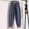 Plus Size Women Jeans Pants Vintage Denim Harem Splice Female Elastic Basic Blue High Waist Trousers