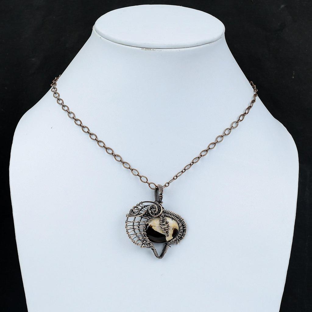 Peanut Wood Jasper Pendant Copper Wire Wrapped Jewelry Handmade Copper Wire Wrap Pendant Wire Design Jewelry Gift For Women Gemstone Jewelry