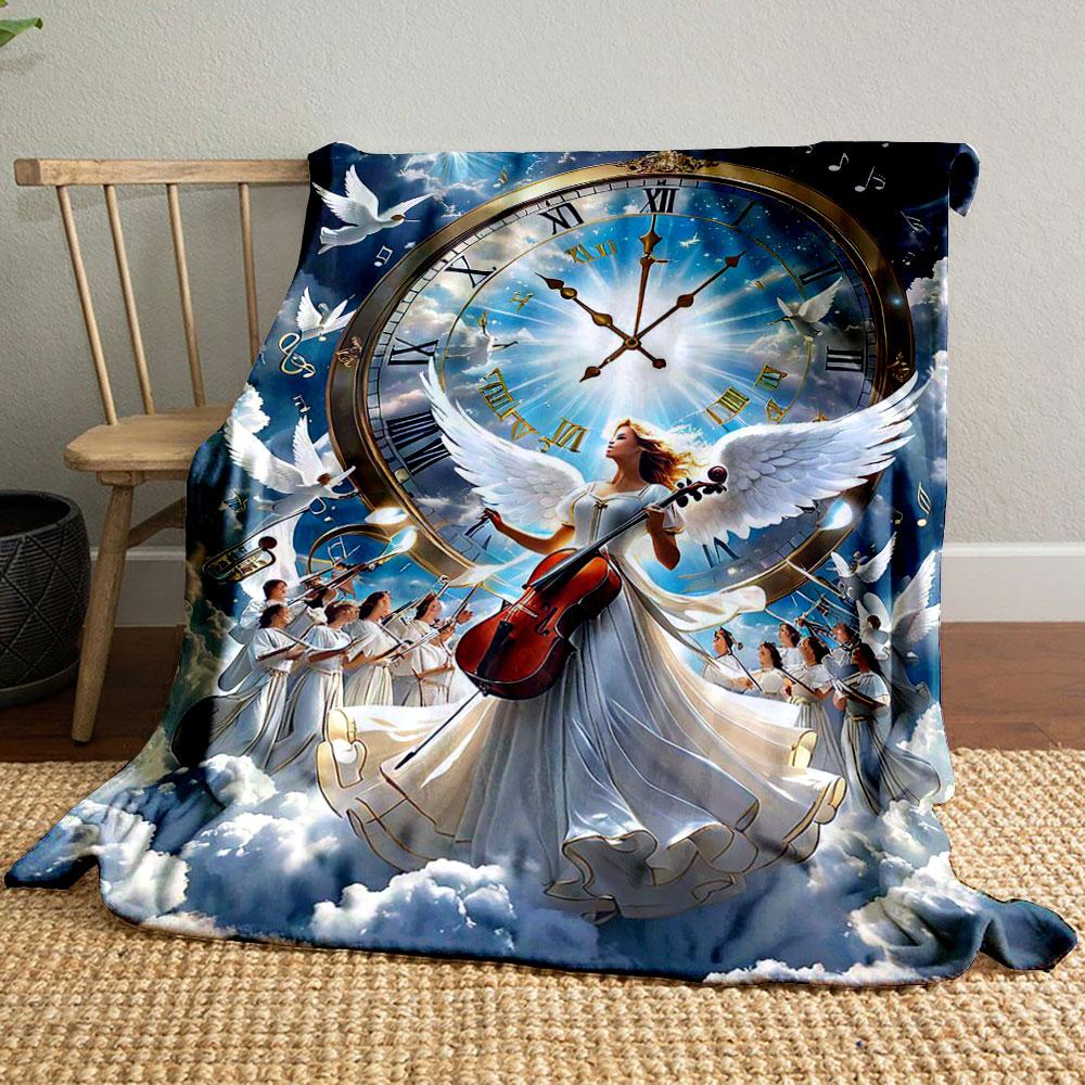

Angel Choir Clock Print Blanket Printed Blanket for Living Room Bed Couch lunch break Soft Cozy Blanket for Friend s festival Gift 80cm x 120cm