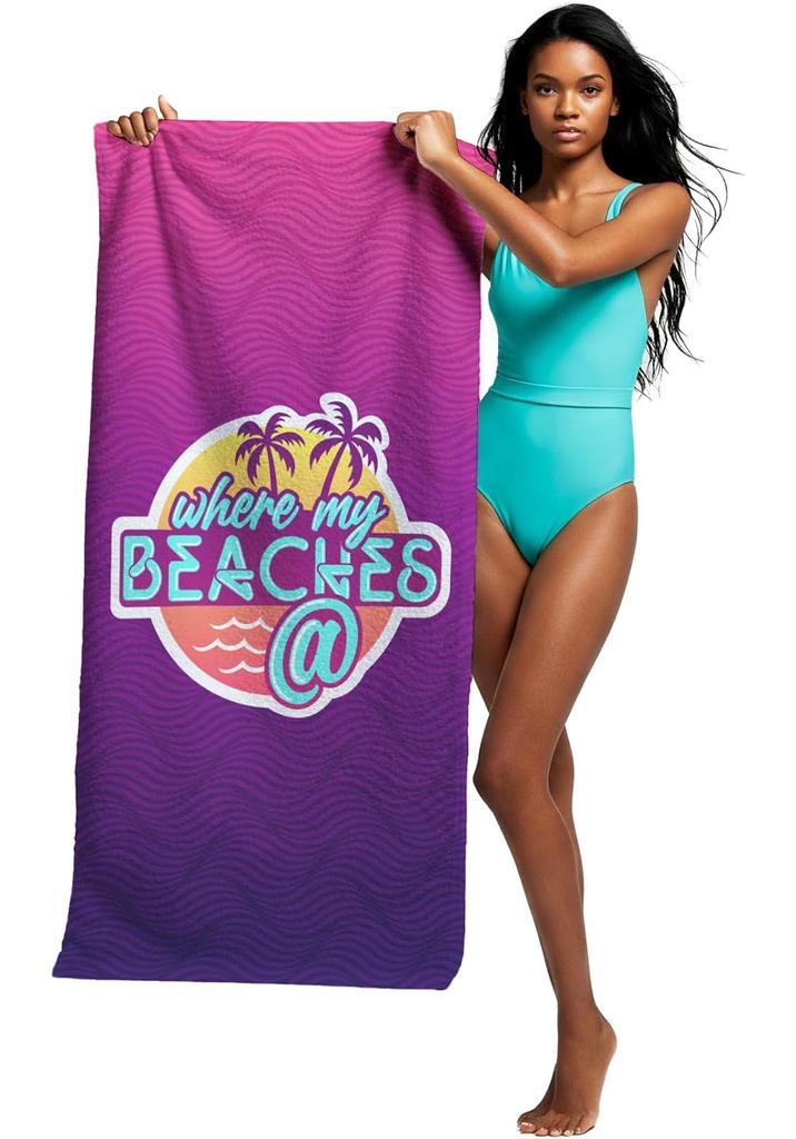 Funny Retro Beach Towel, Colorful Artistic Design Quick-Dry Sand-Free Bath Towel for Vacation, Cruise and Bachelorette