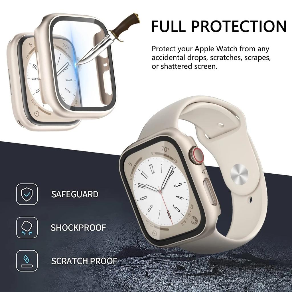 Tempered glass+Case for Apple Watch 10 11 46mm 44mm 45mm 41mm 40mm 42mm Screen Protector iwatch series 9 8 7 6 SE 3 Accessories