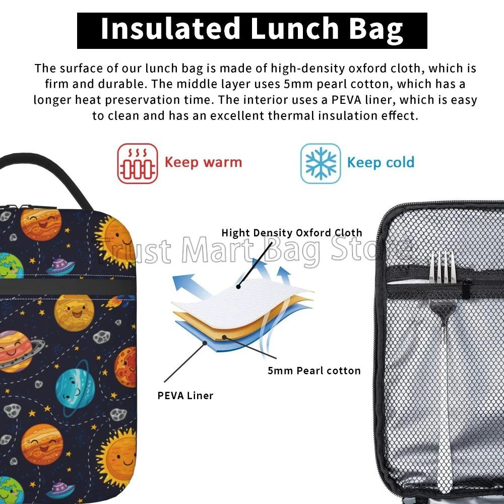 Space Planet Insulated Lunch Bag for Kids Solar System Lunch Box Universe Galaxy Cooler Bento Bag for School Travel Picnic Beach