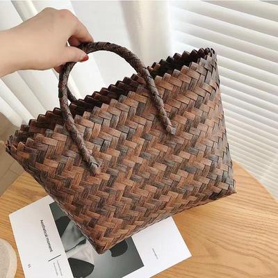 Summer Straw Basket Women Rattan Beach Bag Braided Handmade Handbag Vegetable Basket Tote Bag Vacation Handle Bag