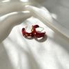 Vintage Red Glaze C-Shape Design Stud Earrings for Women, Gentle Atmosphere Versatile Daily Temperament Ear Hoop, Unique Ear Accessory