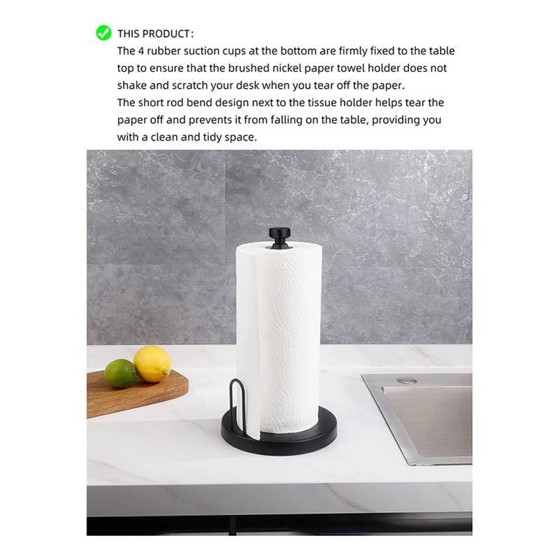 A89X 2X Paper Towel Holder Countertop, Paper Towel Stand With Ratchet System For Kitchen Bathroom Black