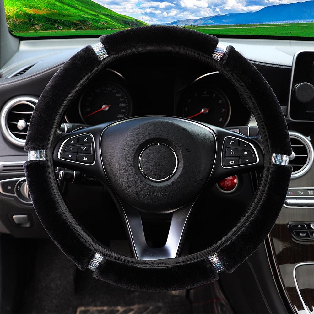 Car Steering Wheel Cover Plush Imitation Diamond Female No Inner Ring Elastic Belt Cover
