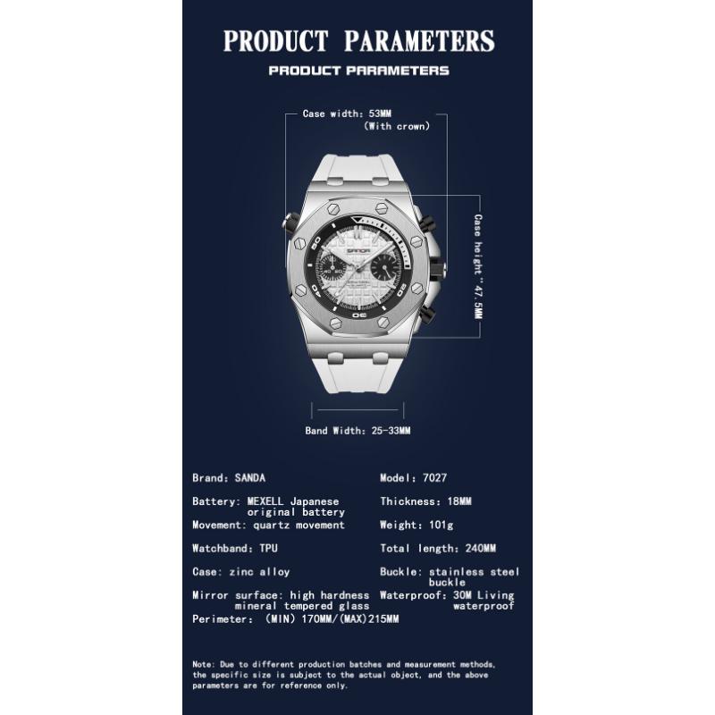 SANDA New Luminous Men's Quartz Watch Nails, Wodoodporne trendy Męskie zegarki kwarcowe