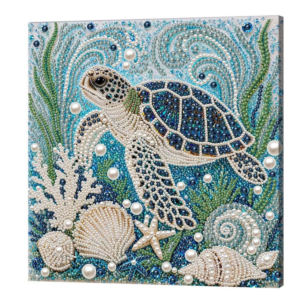 Ocean Theme DIY Pearl Diamond Painting Art Kit, Turtle Jellyfish Marine Animal Pearl Beads Art Craft Set, for Adults & Beginners