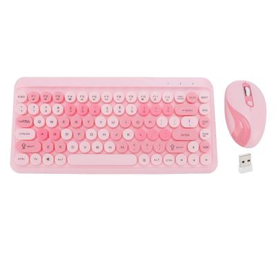 Teclado y Ratón Inalámbricos 2.4G Teclado y Ratón de Teclas Redondas Retro para el Hogar Rosa