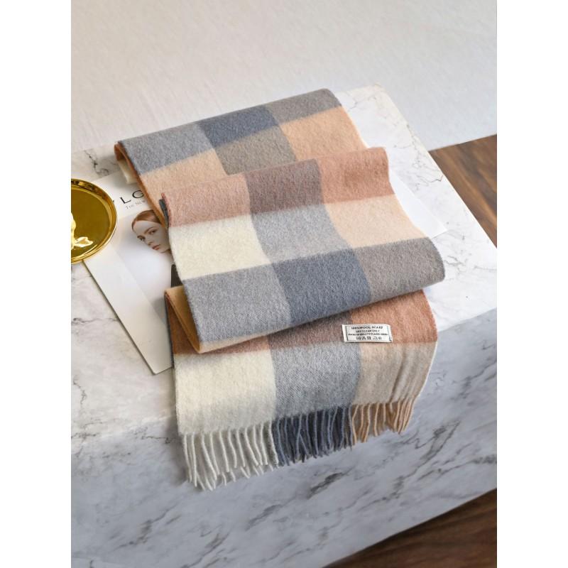 100% Wool Knitted Scarf Unisex Winter Warm Accessory Classic Plaid Long Neck Wrap Men Women