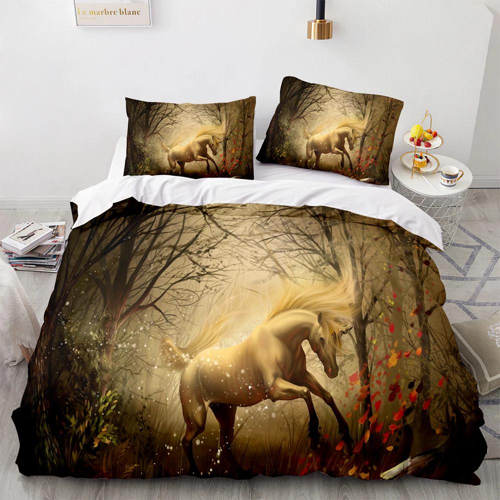 Fantasy Unicorn Bedding Set Single Twin Full Queen King Size One-horned Horse Bed Set Aldult Kid Bedroom Duvetcover Set 3D Print