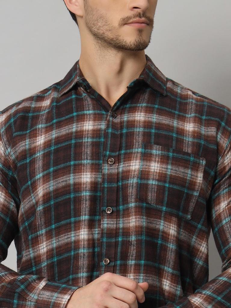 Bigreams Men's Yarn-Dyed 100% Cotton Slim Fit Checkered Flannel Shirt For Full Sleeve Shirt