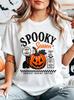 Spooky Season Pumpkin Black Cat Womens Crew Neck Short Sleeve T Shirt Retro Halloween Trick Or Treat Graphic Tees For Ladies