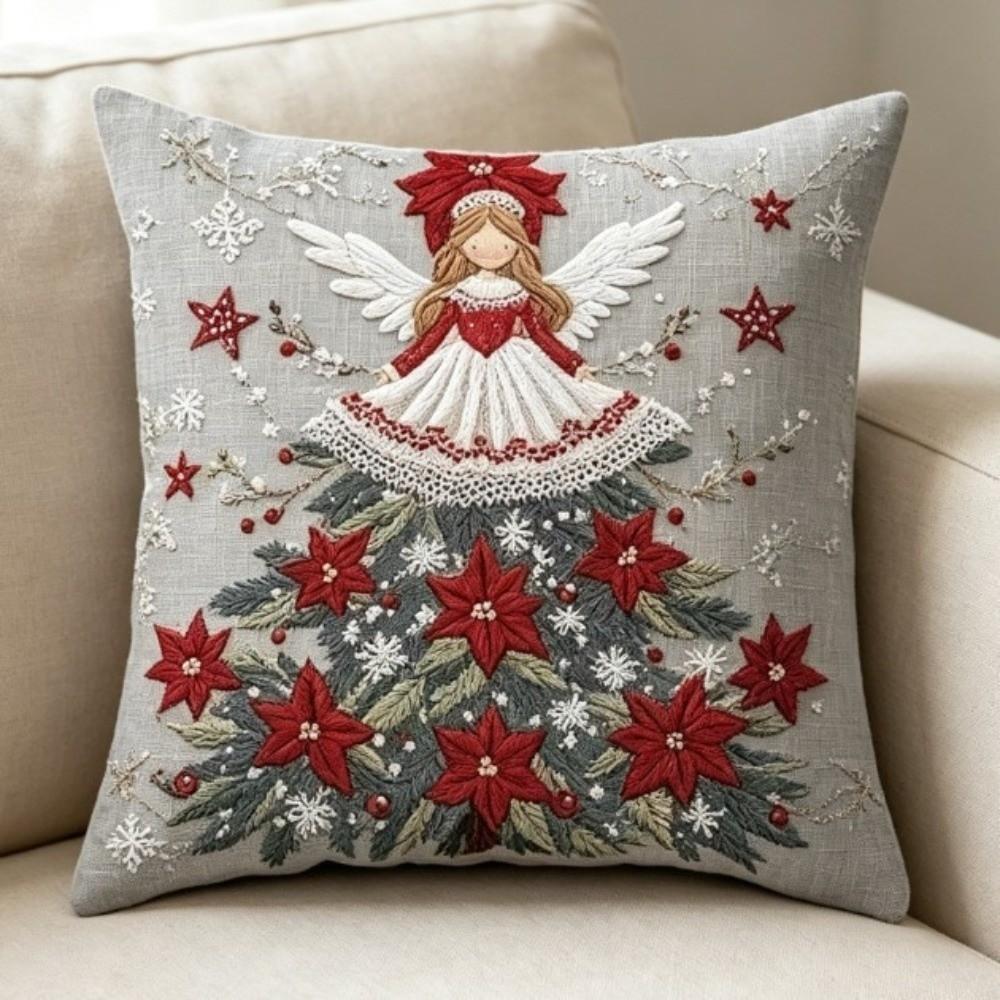 Cute 2D Flat Printing Christmas Pillow Covers Soft Flower Throw Cushion Case Ball Square Xmas Tree Pillowslip Car