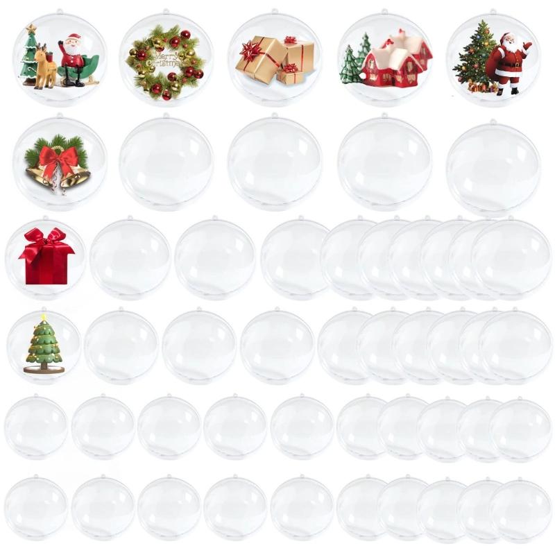 20pcs Round Transparent Plastic Ball for Christmas Tree Hanging Ornaments Fillable Bauble Wedding Party Decoration