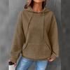 Plaid Pullover Jacket Women Long Sleeve Solid Color Hoodie with Pocket Round Neck