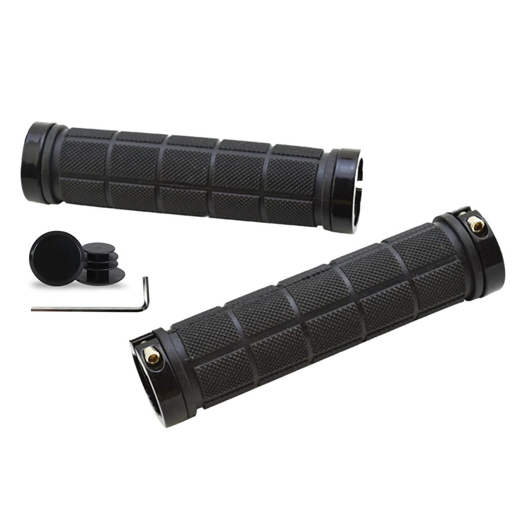 PLATT Bicycle Grip Professional Mountain Bike Handlebar Grip 1 Inner End with Hex Black Covers, Durable, Non-Slip, Covers, Pair, 22.2mm Diameter,