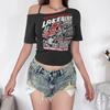 Gothic Tee Y2k Letter Print Off Shoulder Punk T-shirts Women Harajuku Summer Streetwear Grunge T Shirt Aesthetic Sexy Crop Tops