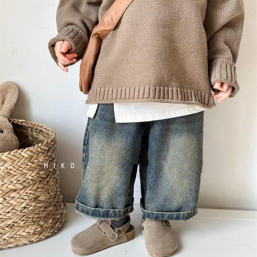 2025 Spring & Autumn Kids' Wide-Leg Pants: Stylish American & Korean Jeans for Boys & Girls