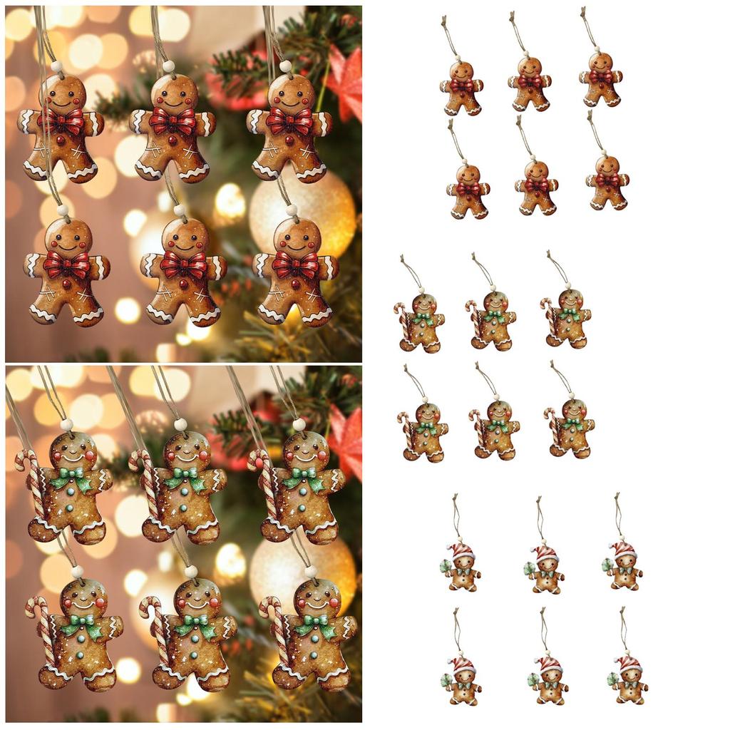 Christmas Wooden Gingerbread Man Pendant with Hanging Rope Xmas Tree Decor Ornament for Holiday Party Farmhouse Home Gifts