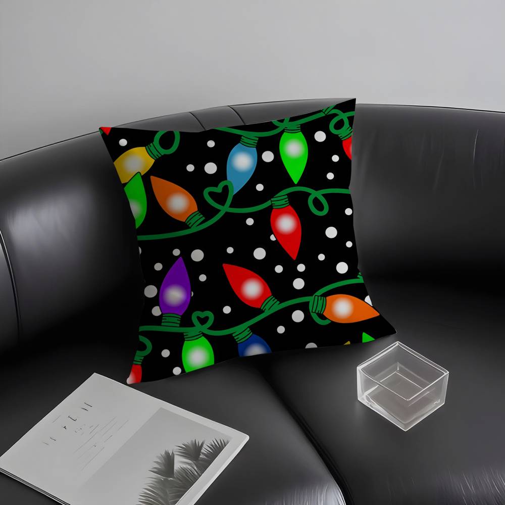 Christmas Lights Pillow Case Plush Fabric Soft Pillowcase Double Sided Print Cushion Cover Household Gifts
