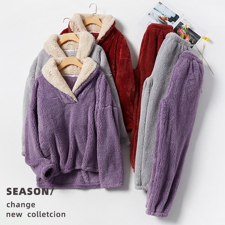 Pyjama D'hiver Femme En Velours Doux Et épais - Ensemble Confortable Grande Taille Pour Nuits Froides Et Vêtements De Maison