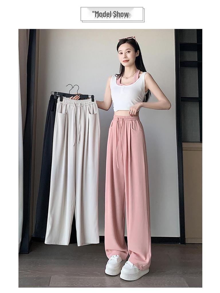 Women's High-Waist Summer Silk Wide-Leg Floor-Length Pants, Versatile & Slimming (Style 66248#)