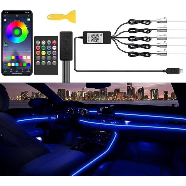 Car LED Interior Strip Lights, TEKSHINNY RGB Car Interior LED Light Wireless APP And Remote Control, 5 In 1 Ambient Lighting Kit With 236 Inches